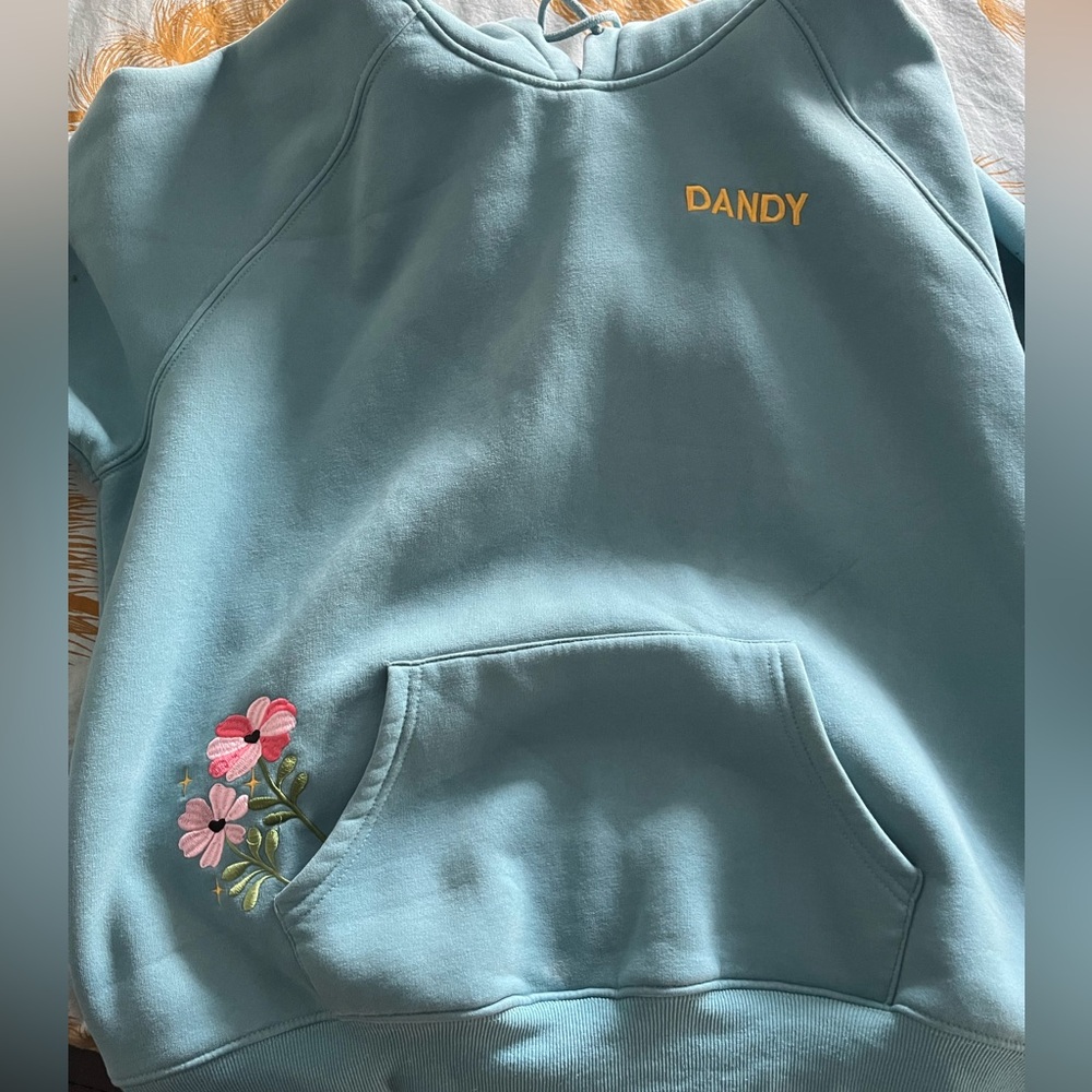 Dandy Women's Light Teal Embroidered Flower Pullover Sweatshirt